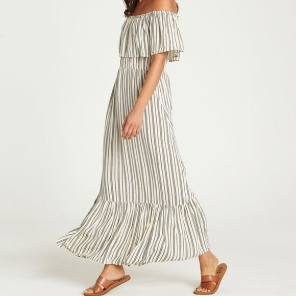 Billabong Vertical Striped Boho Off Shoulder Maxi Dress Large - Picture 2 of 9